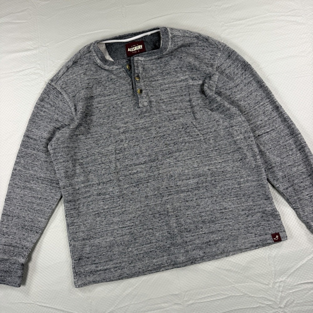 Alesbury Mens Large Grey Space Dye Knit Long Sleeve Henley Shirt Sweater Cotton